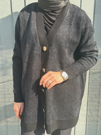 SİYAH ÖNDEN DÜĞMELİ ANGORA HIRKA