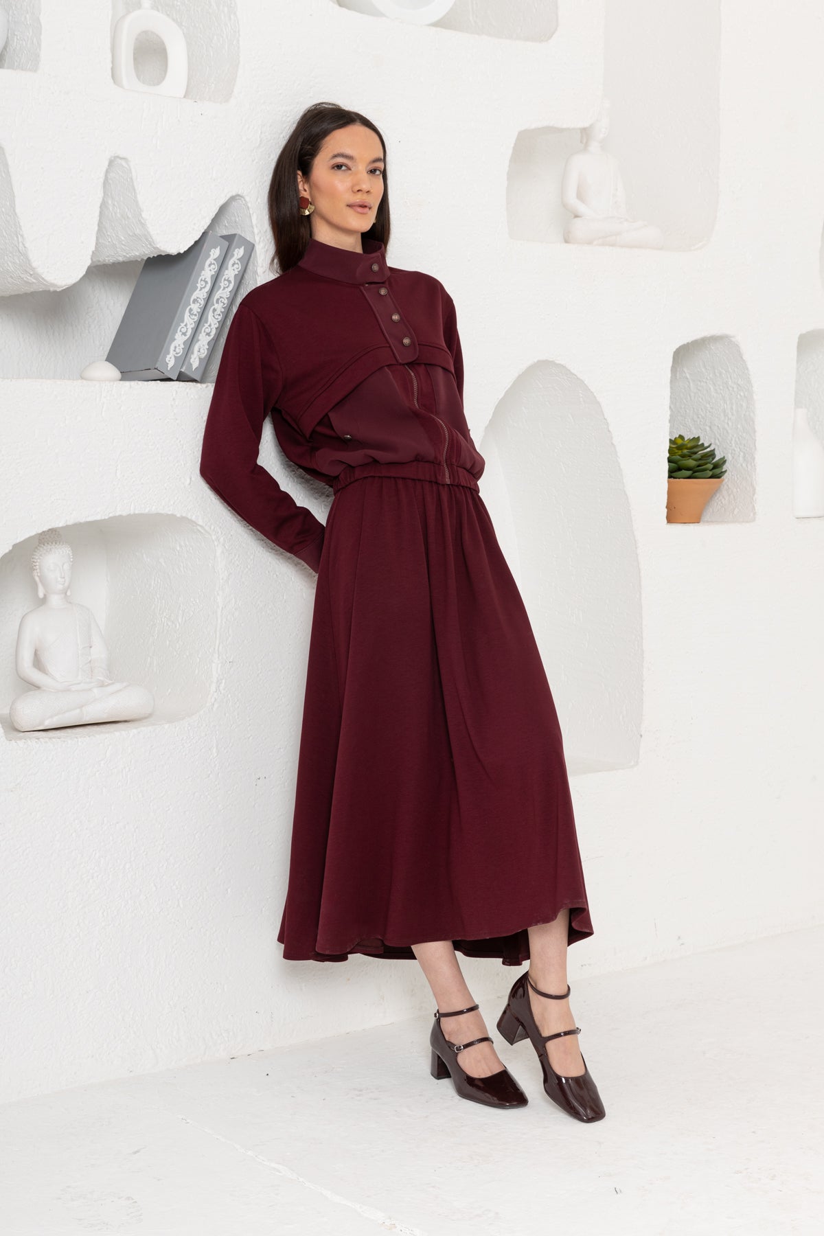 BORDO  OYSHO ÖNÜ PATLI ETEK TAKIM