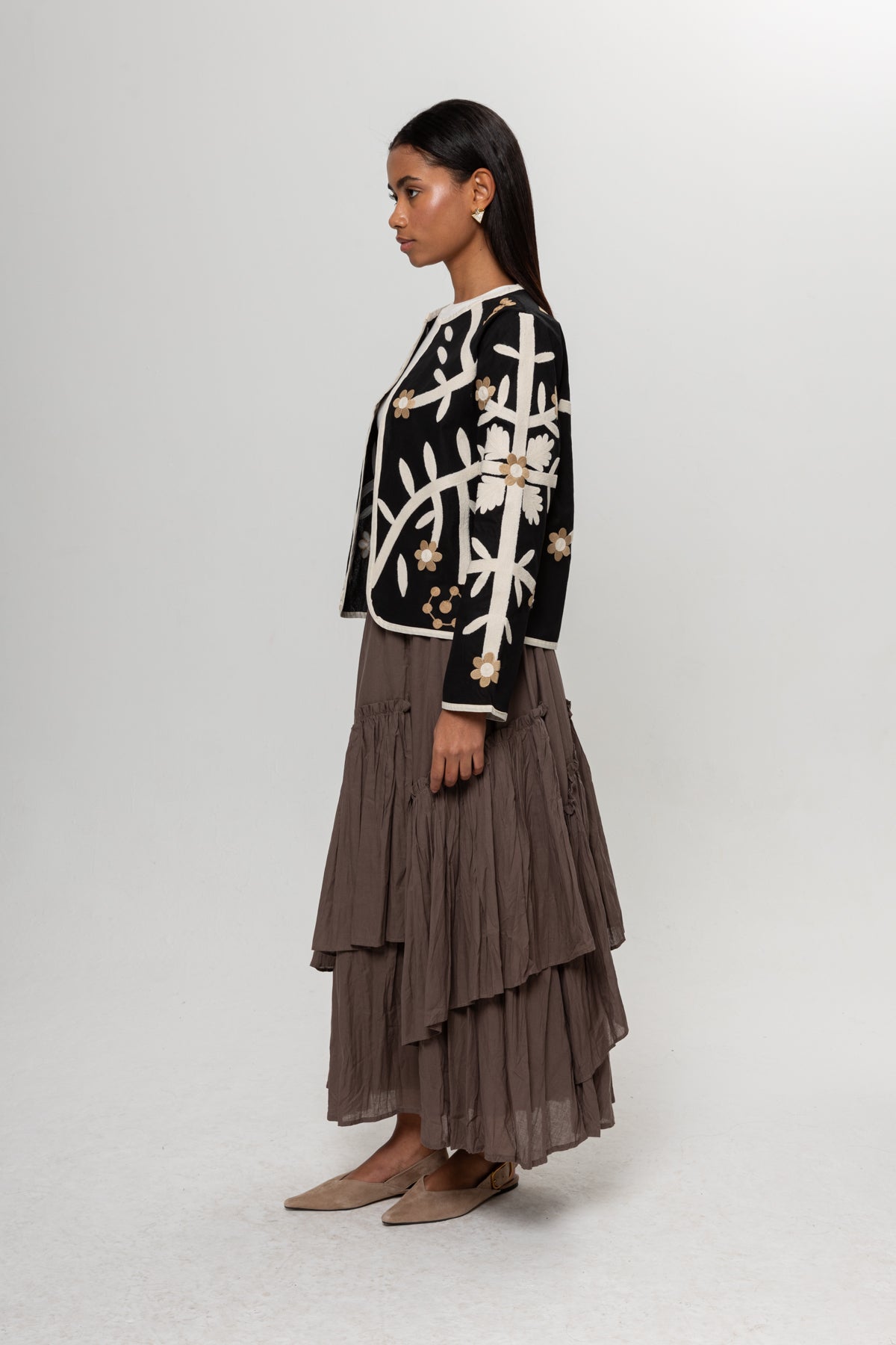 SİYAH VİZON NAKIŞLI KİMONO