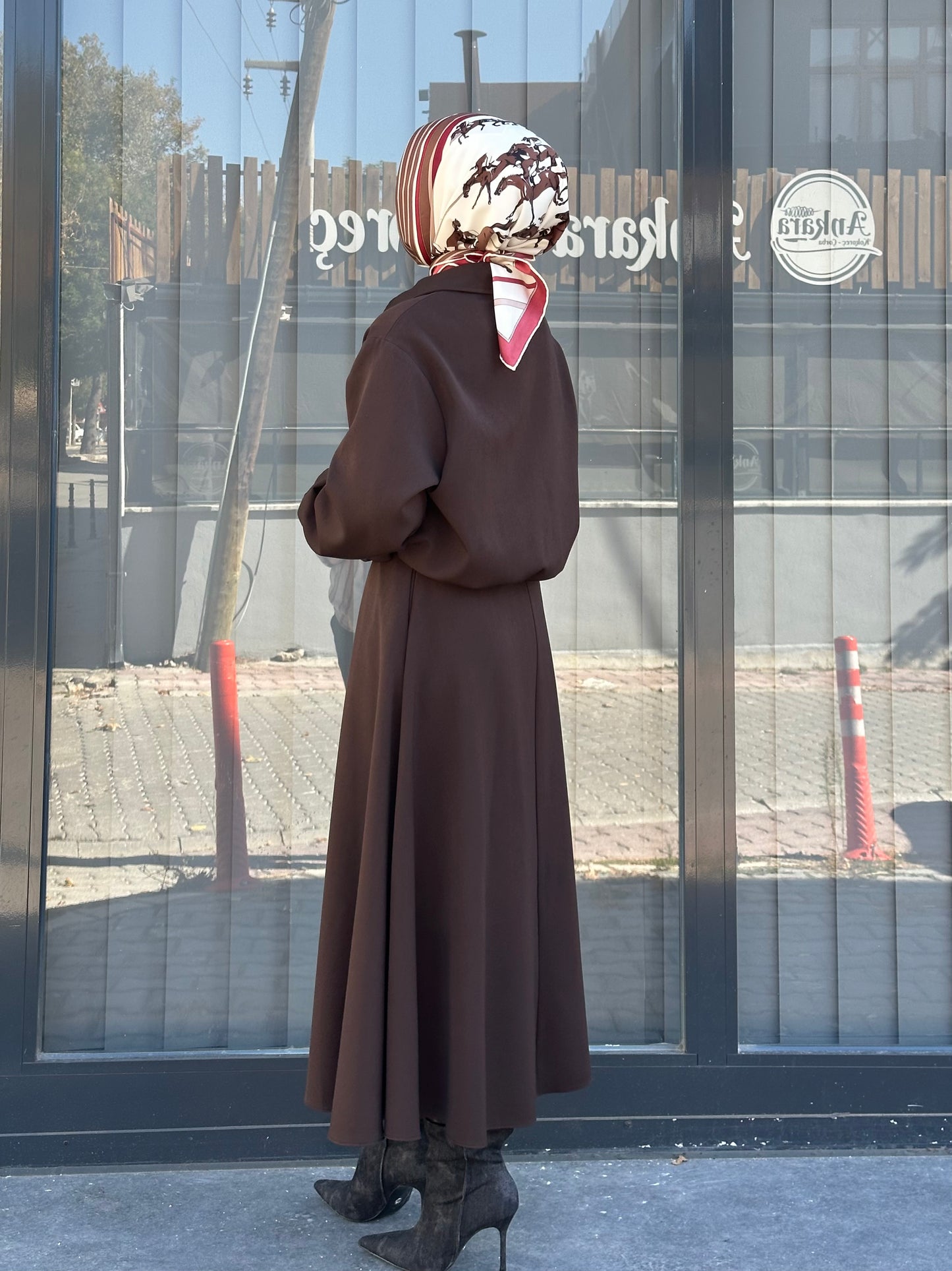 KAHVERENGİ FERMUAR DETAY CEKETLİ ETEK TAKIM