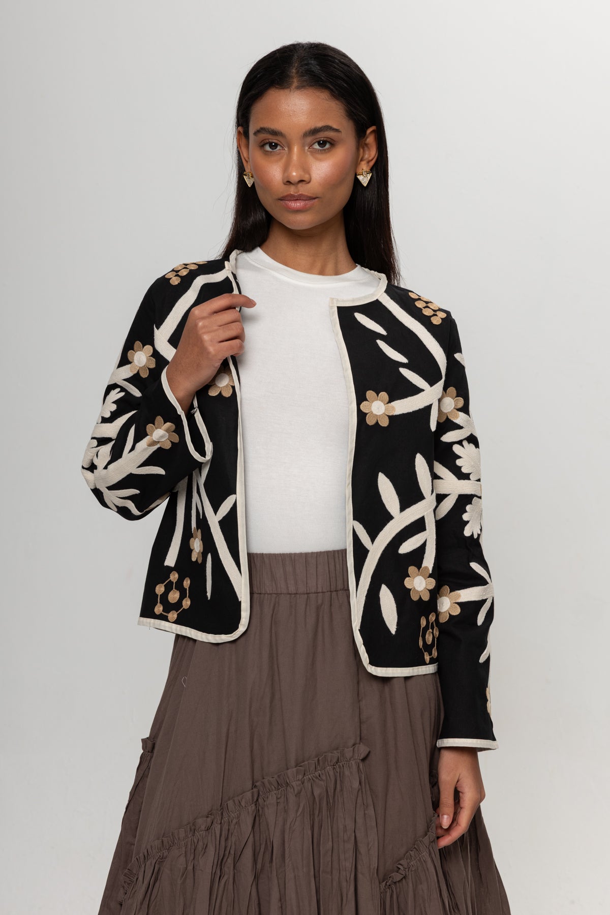 SİYAH VİZON NAKIŞLI KİMONO