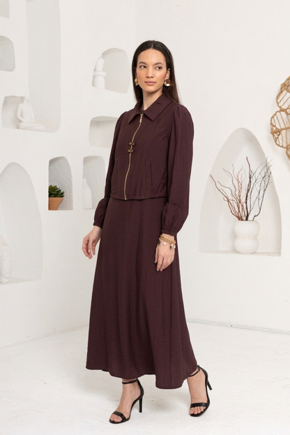 BORDO YELEK DETAYLI ELBİSE