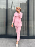 PEMBE ÖNDEN DÜĞMELİ PANTOLON TAKIM