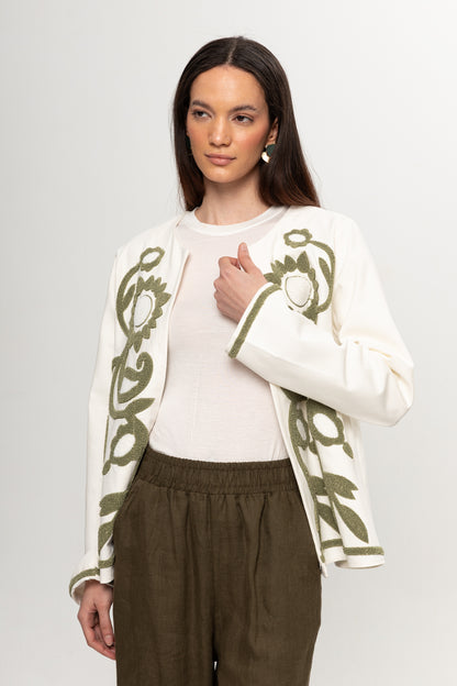 BEJ YEŞİL  NAKIŞLI KİMONO