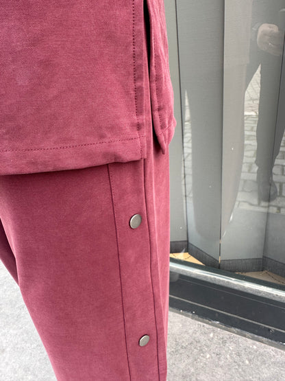 BORDO GÜMÜŞ DÜĞME DETAYLI PANTOLON TAKIM