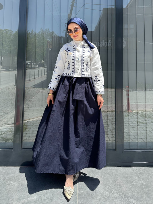LACİVERT D FORM KEMERLİ ETEK