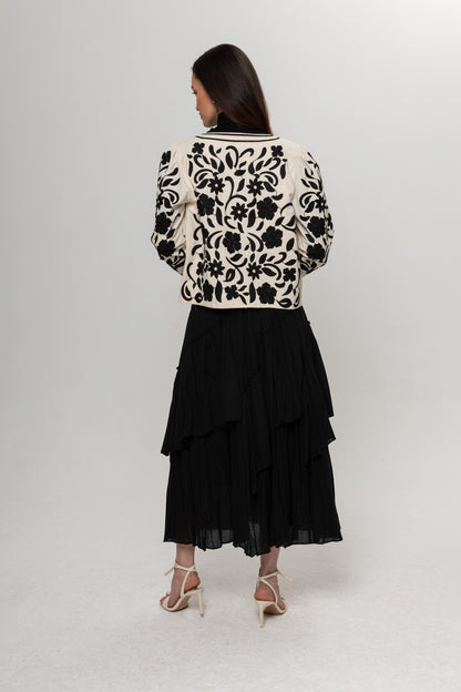 BEJ SİYAH NAKIŞLI KİMONO