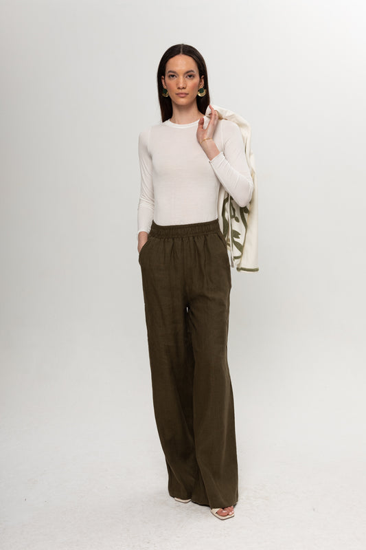 HAKİ BOL PAÇA KETEN PANTOLON