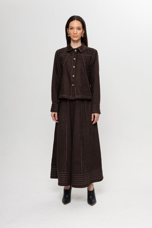 KAHVE  ÇİZGİLİ ETEK TAKIM