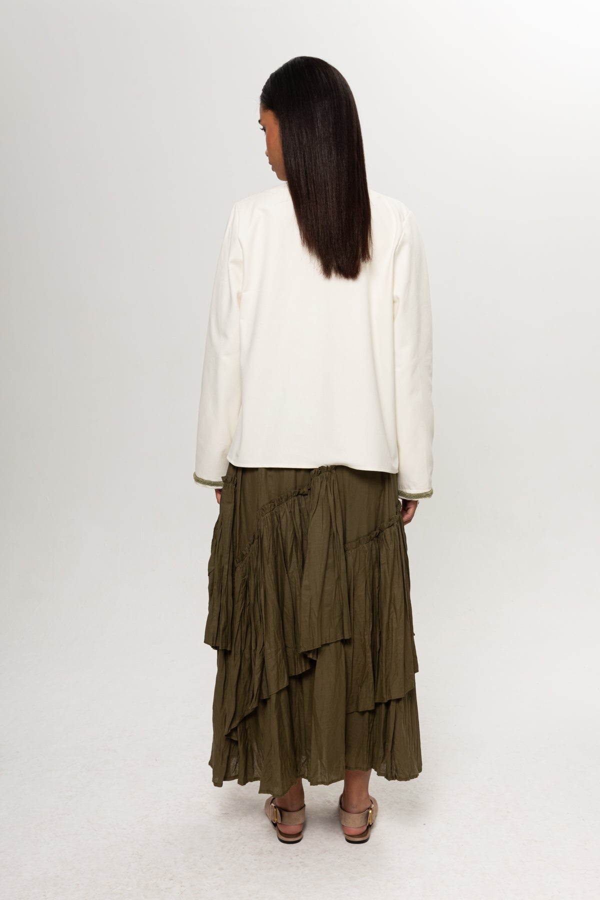 HAKİ YEŞİL KRAŞLI KAT KAT ETEK