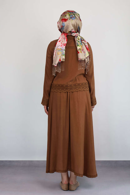 CAMEL GÜPÜR DETAYLI ETEKLİ TAKIM