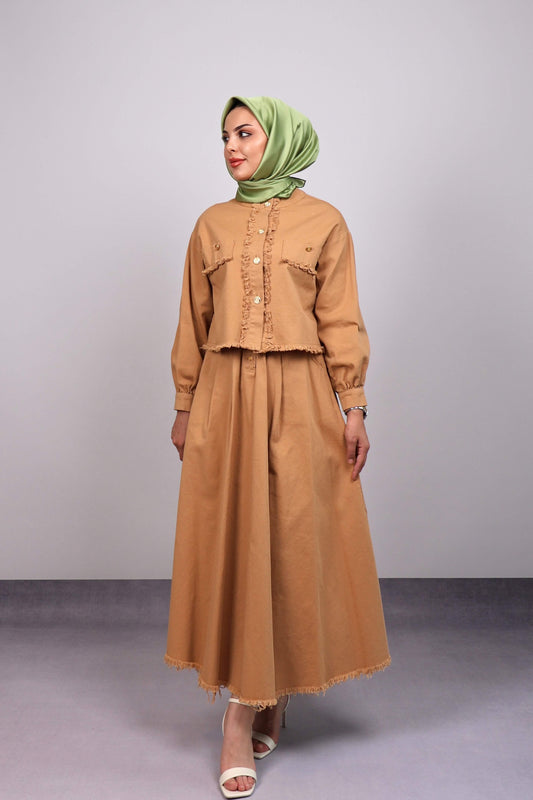 CAMEL GOLD DETAY GABARDİN ETEK TAKIM