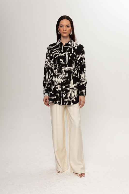 SİYAH BEJLİ KARIŞIK DESENLİ PANTOLON TAKIM