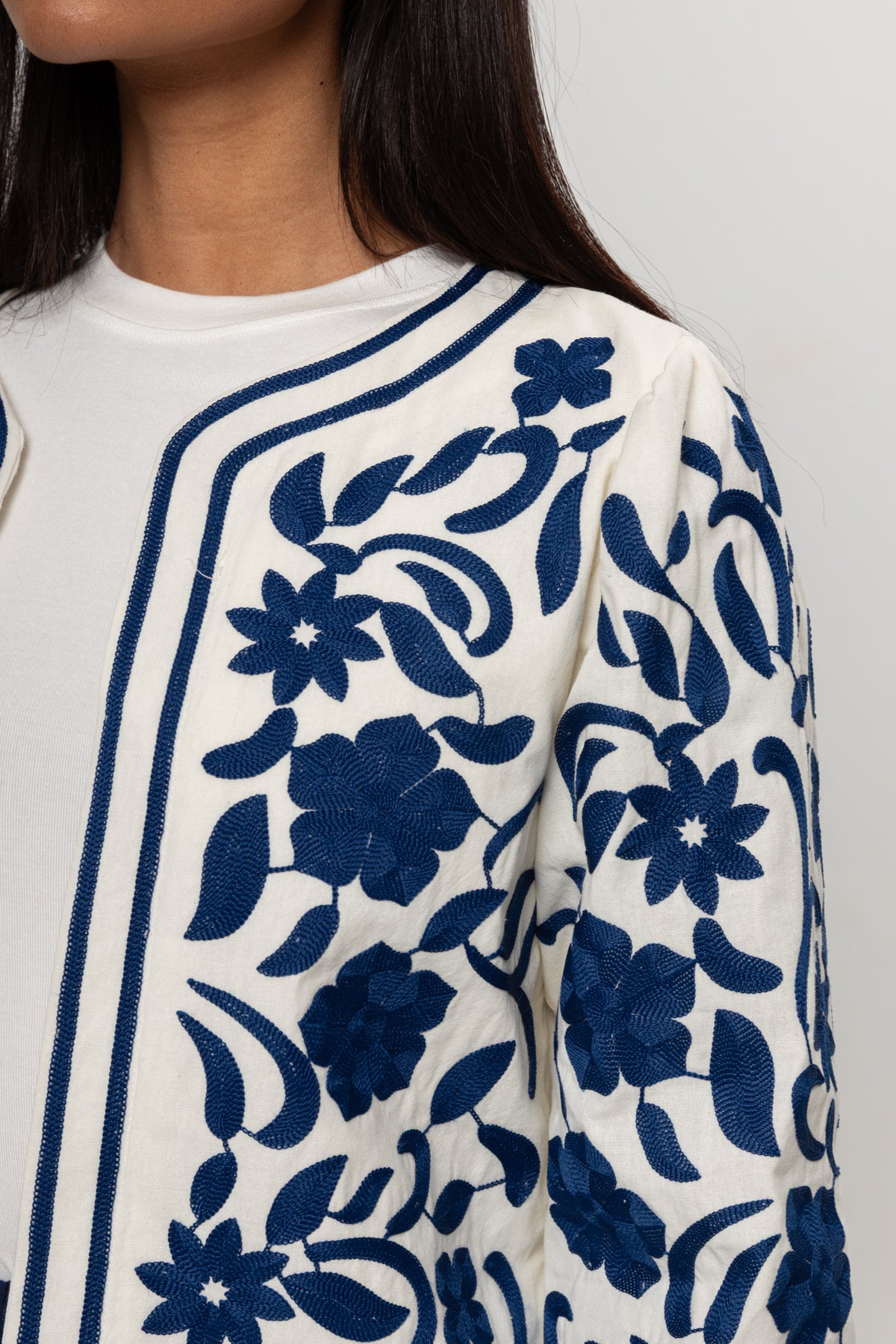 BEJ MAVİ NAKIŞLI KİMONO