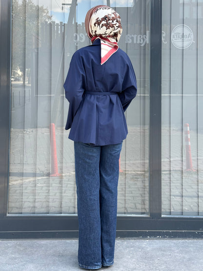 LACİVERT KEMER DETAYLI GÖMLEK