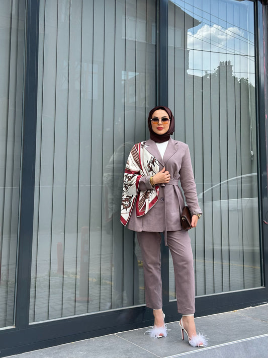 ANTRASİT KETEN BLAZER TAKIM