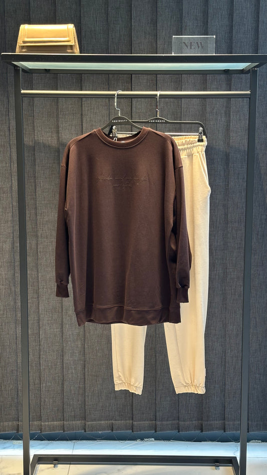 KAHVE PARLAK TANATON BASKILI BASİC SWEAT