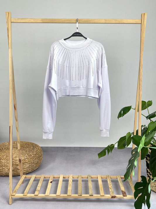 BEYAZ TAŞ DETAY CROP SWEATSHIRT - ASKINKAYA