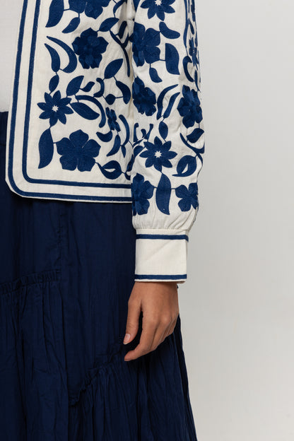 BEJ MAVİ NAKIŞLI KİMONO
