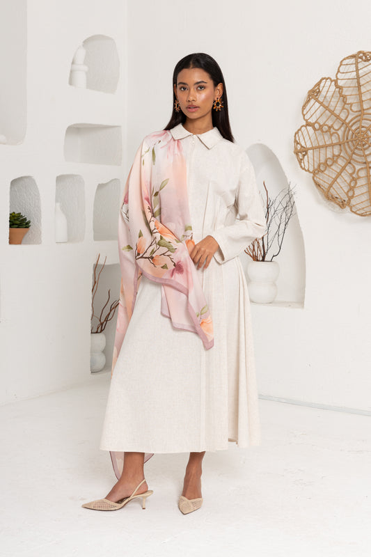 PEMBE ÇİÇEK DESENLİ ŞAL