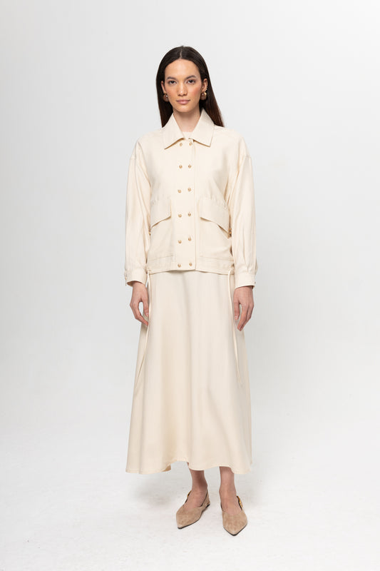 BEJ CEPLİ CEKET ELBİSE