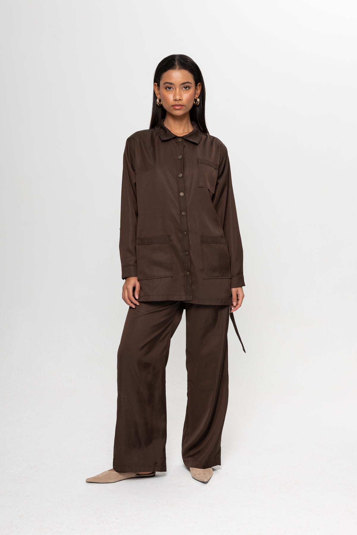 KAHVERENGİ  ÜÇ CEPLİ PANTOLON TAKIM