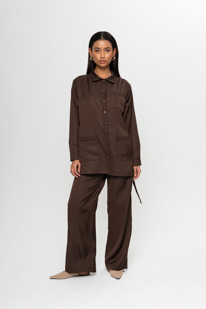 KAHVERENGİ  ÜÇ CEPLİ PANTOLON TAKIM