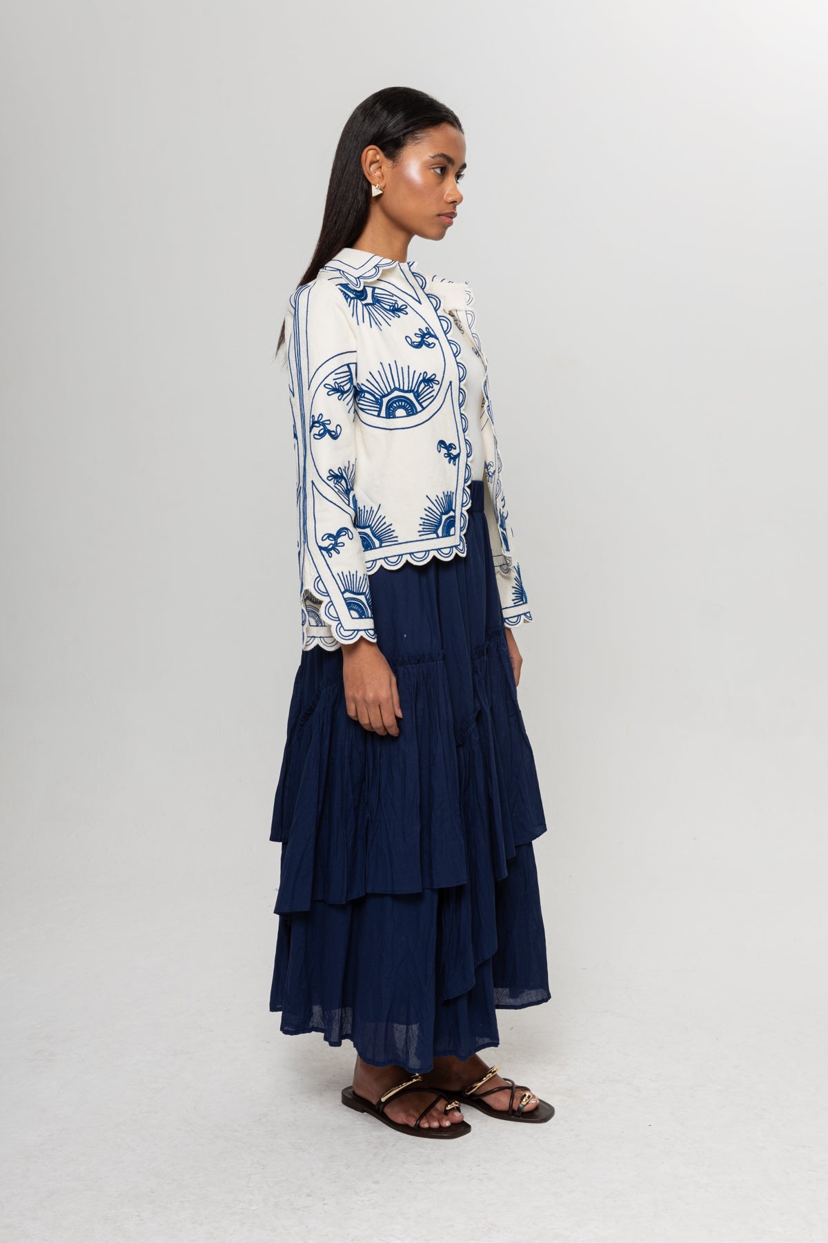 SAKS MAVİSİ  KRAŞLI KAT KAT ETEK