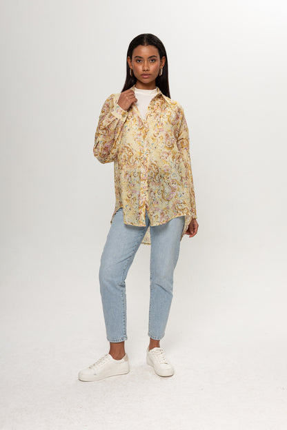 SARI ETNİK DESENLİ GÖMLEK