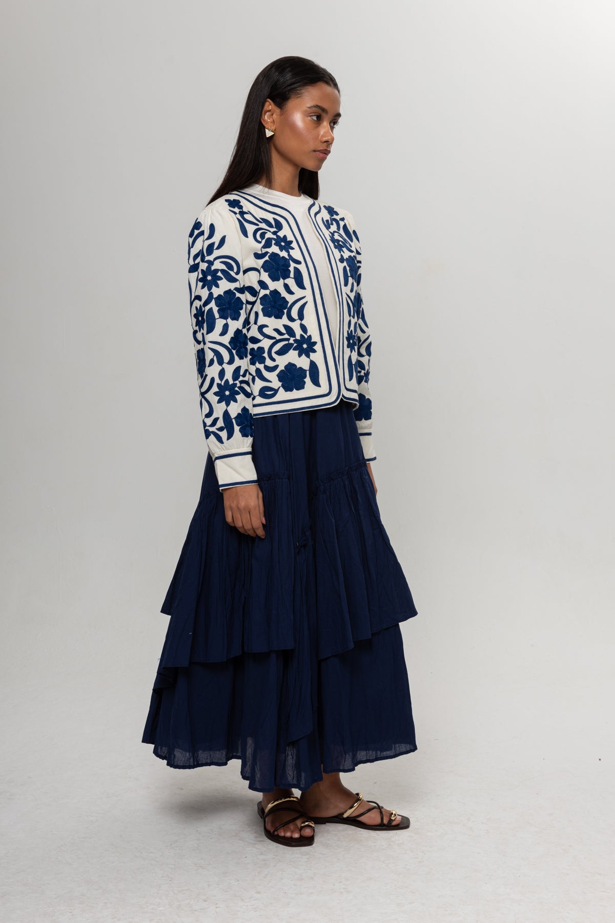 BEJ MAVİ NAKIŞLI KİMONO