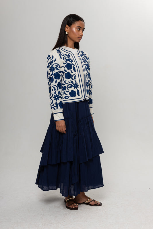 BEJ MAVİ NAKIŞLI KİMONO