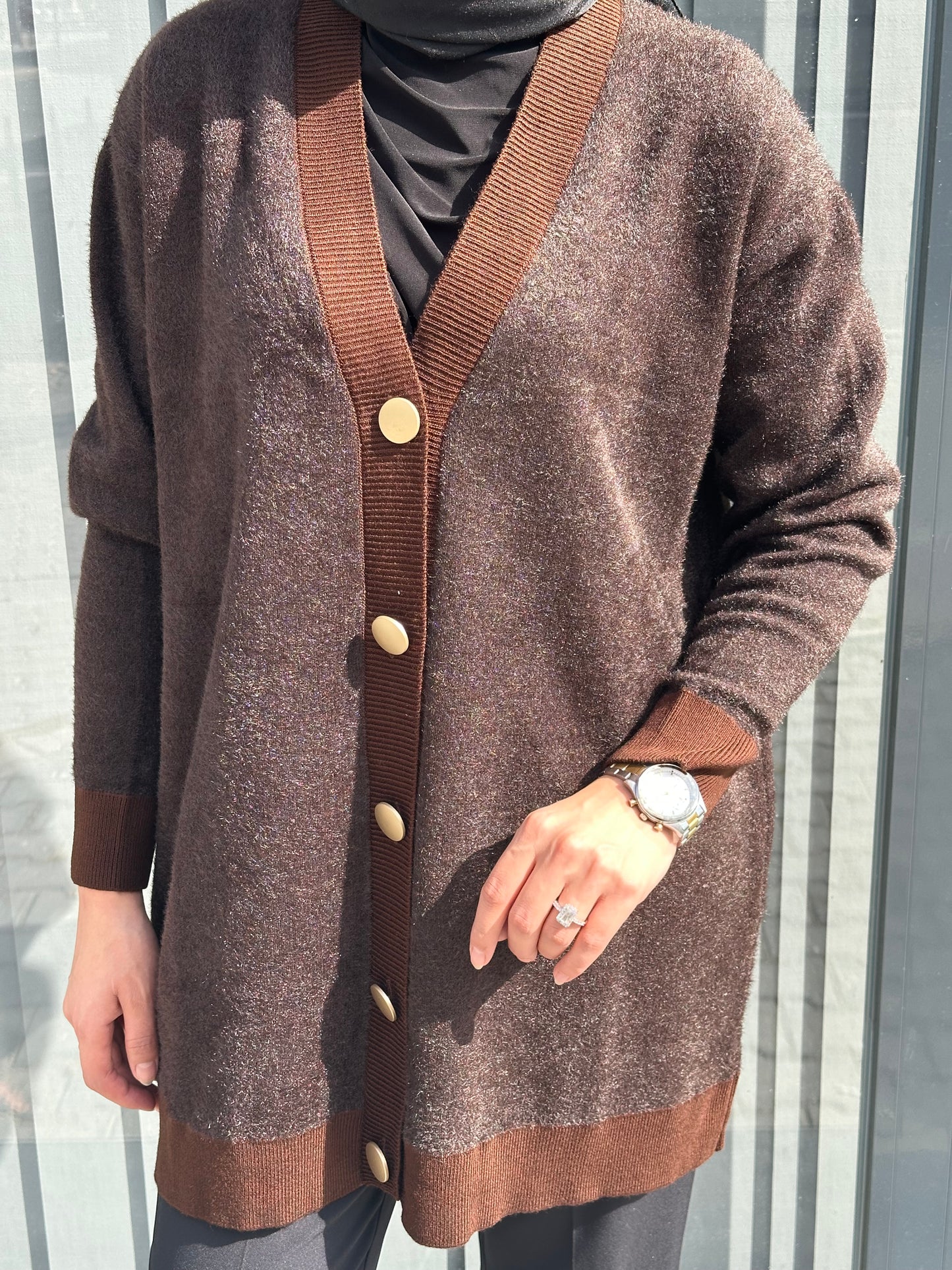 KAHVE  ÖNDEN DÜĞMELİ ANGORA HIRKA