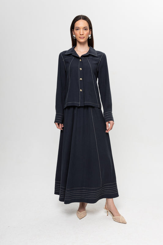 LACİVERT ÇİZGİLİ ETEK TAKIM