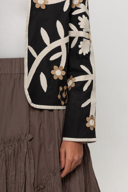SİYAH VİZON NAKIŞLI KİMONO