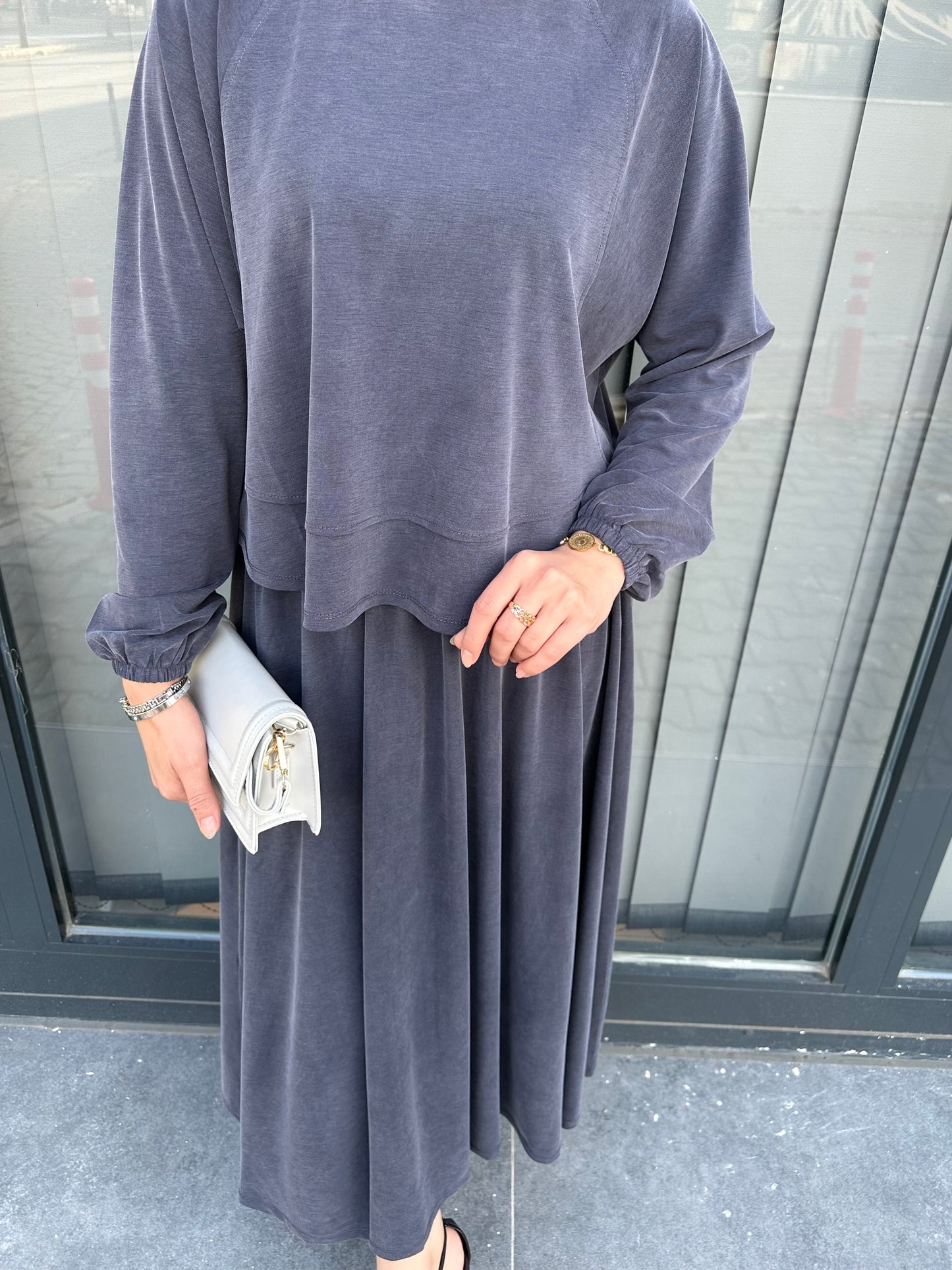 İNDİGO DÜZ BASİC ETEKLİ TAKIM