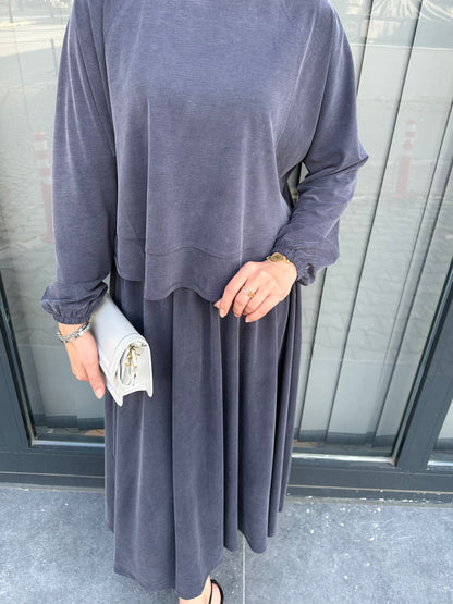 İNDİGO DÜZ BASİC ETEKLİ TAKIM