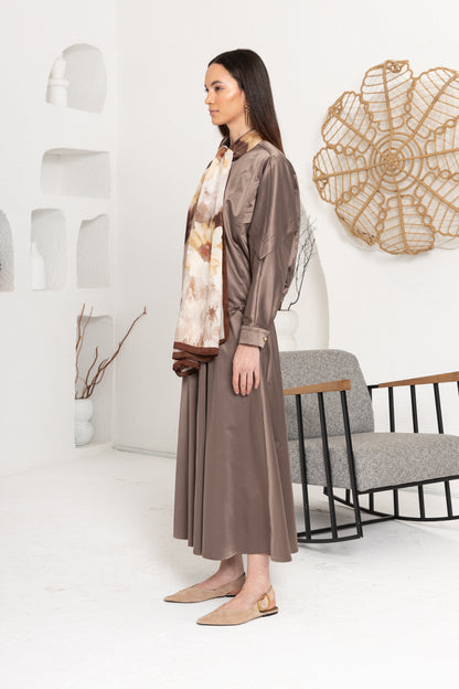 KAHVE   ÇİÇEK DESENLİ ŞAL