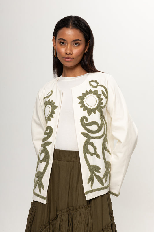 BEJ YEŞİL  NAKIŞLI KİMONO