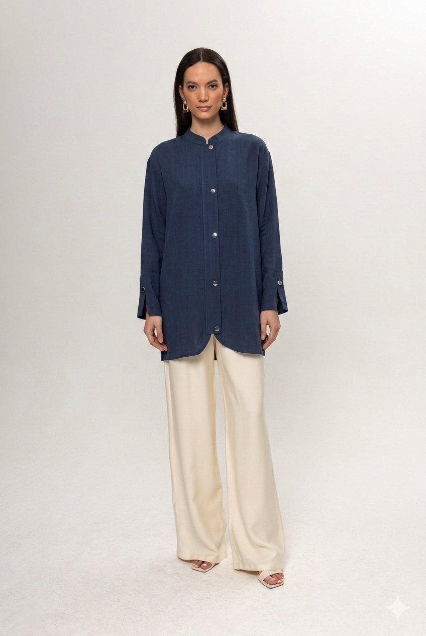 LACİVERT ÖNDEN ÇITÇITLI GÖMLEK KAP