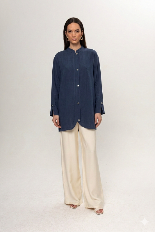 LACİVERT ÖNDEN ÇITÇITLI GÖMLEK KAP