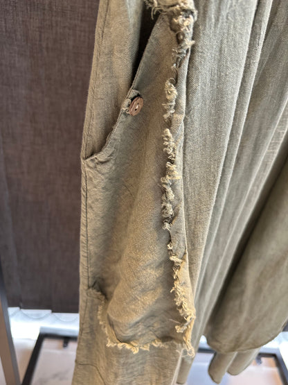 HAKİ DÜZ DESEN KETEN UZUN KAP
