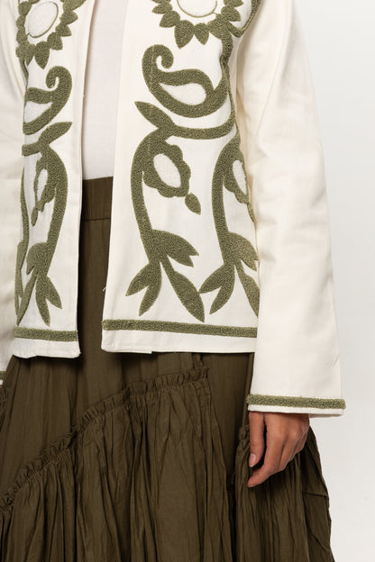 BEJ YEŞİL  NAKIŞLI KİMONO
