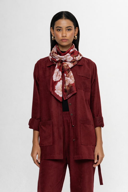 BORDO ÇİÇEK DESENLİ ŞAL