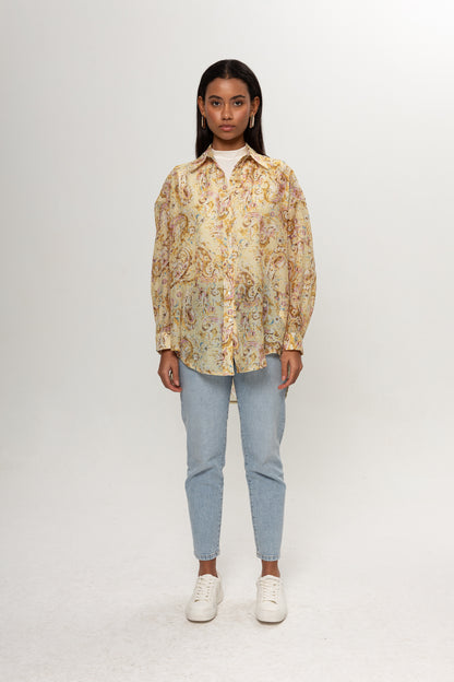 SARI ETNİK DESENLİ GÖMLEK
