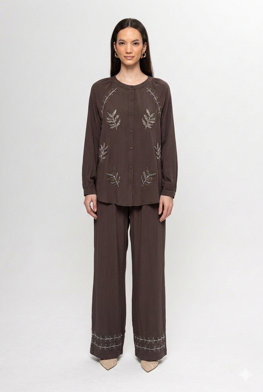 KAHVE  TAŞLI PANTOLON TAKIM