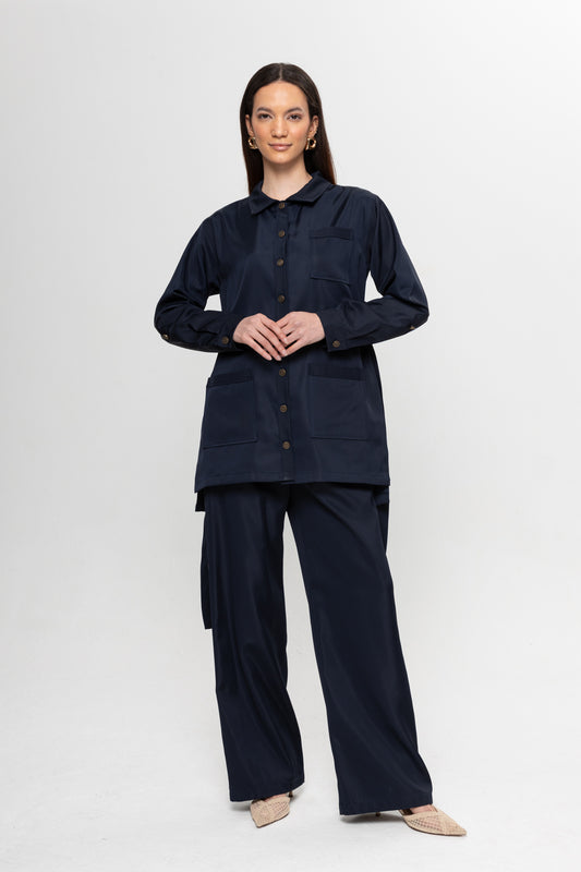 LACİVERT ÜÇ CEPLİ PANTOLON TAKIM