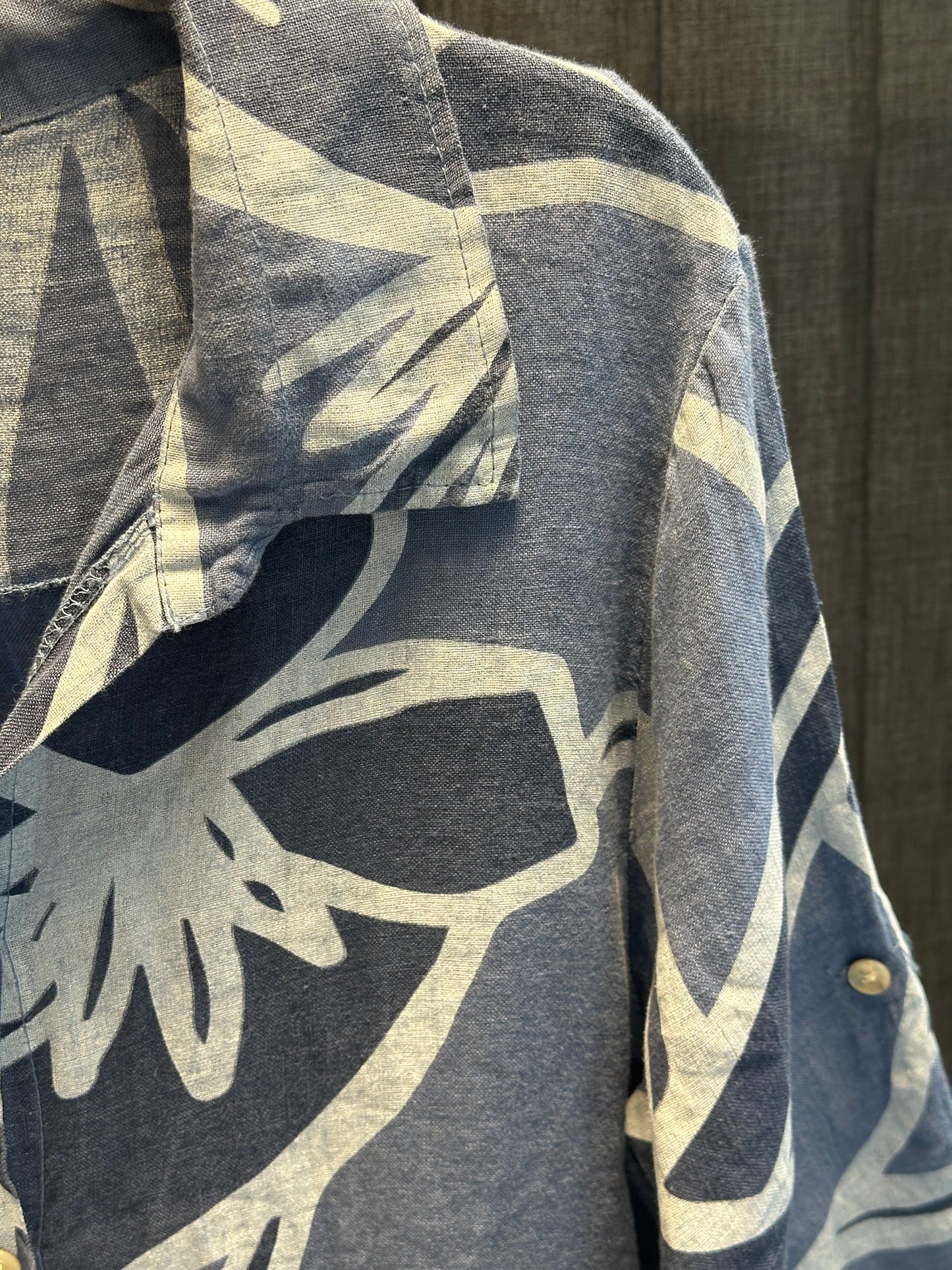 İNDİGO TASARIM DESEN UZUN KETEN ELBİSE