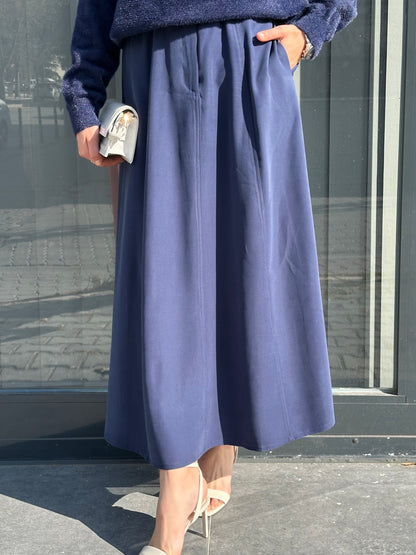 LACİVERT KEMERLİ GENİŞ ETEK