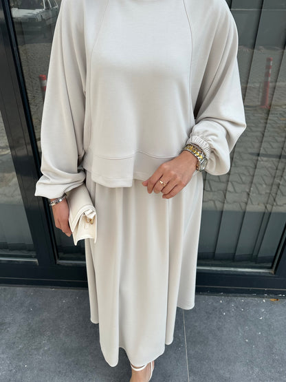 BEJ ETEK UCU  DİKİŞ DETAYLI ETEK TAKIM