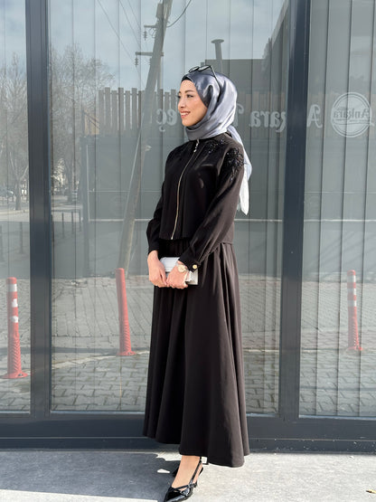 SİYAH BONCUK İŞLEMELİ ETEK TAKIM